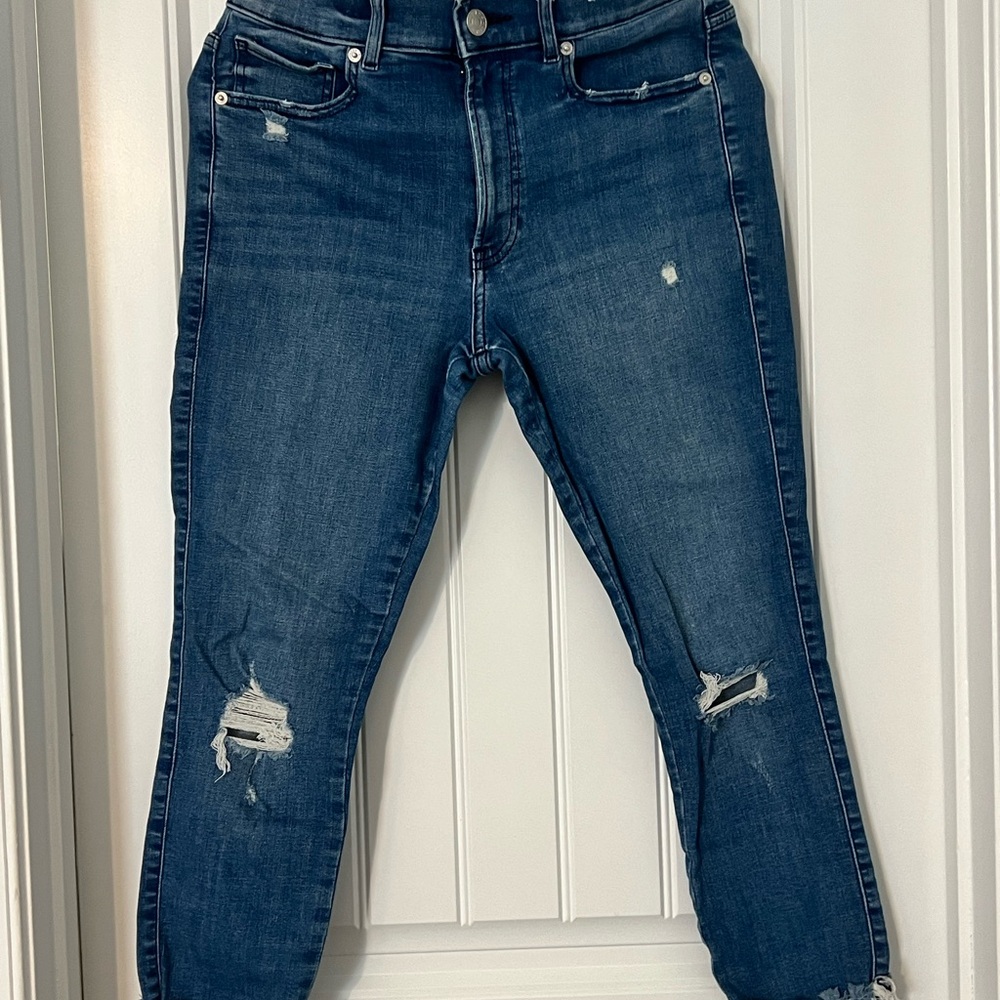 Express Dark Blue Distressed Cropped Jeans